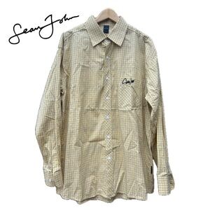 Sean John Men's Yellow Check patterned Long Sleeve Button up Casual Shirt SZ 3X